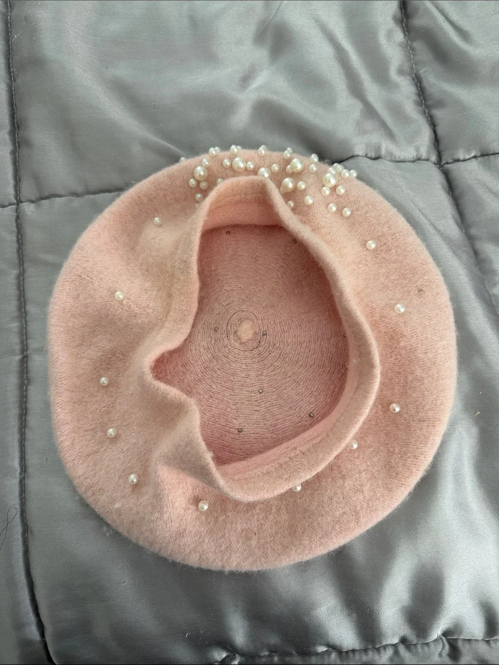 SHEIN Blush Pink Pearl-Stud Wool Beret - Picture 2 of 2